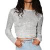 Women Long Sleeve Tops Sequins Basic Shirt Casual Pullover for Fall Club Streetwear Aesthetic Clothes