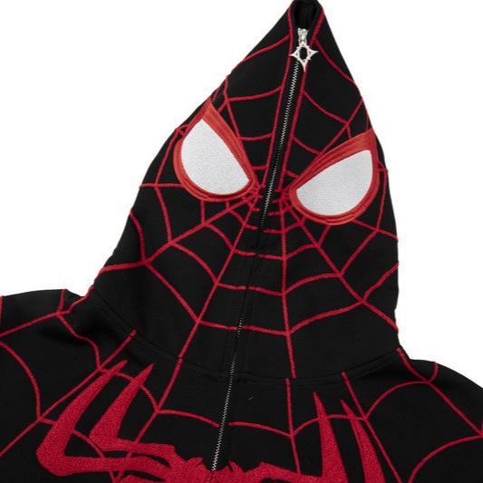 Spider-Man Embroidered Full-Zip Hoodie – Unisex Couple’s Style – Loose-Fit Autumn Jacket