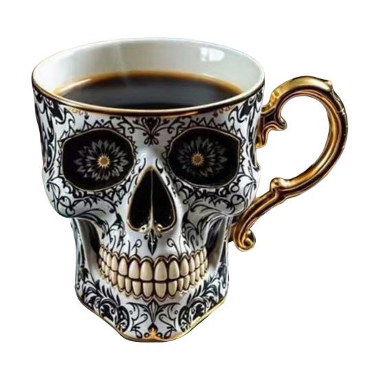 Готическая кружка для кофе с черепом, королевская чашка-скелет с золотой отделкой, смола, готическая чайная чашка, уникальный подарок на Хэллоуин для любителей черепов