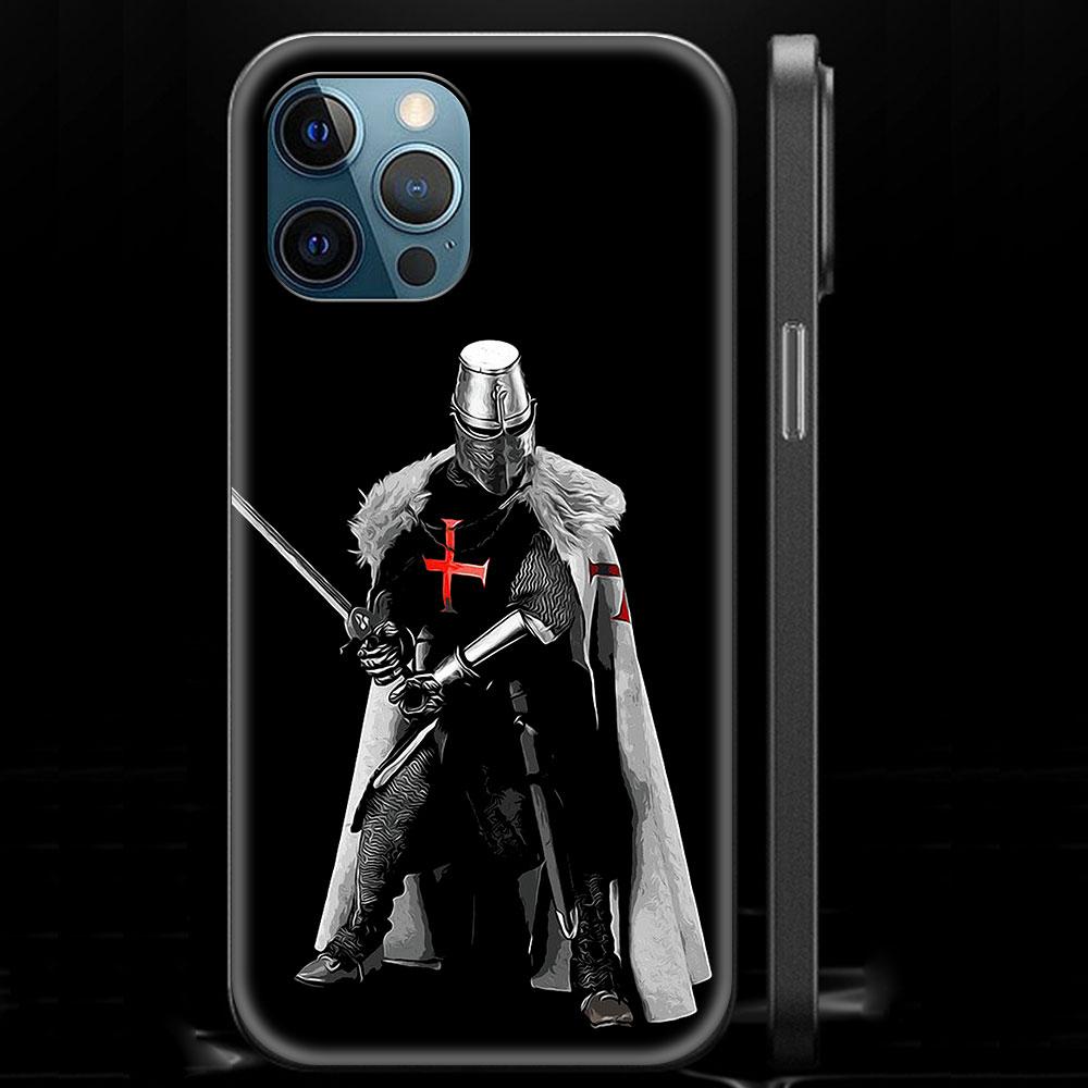 Knights Templar Luxury Phone Case For iPhone 13 14 12 11 Pro MAX XR X SE XS 7 8 Plus Soft Silicone Black Matte Cover Fundas