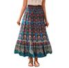 Women's Ethnic Style Printed Skirt Bohemian Beach Skirt Hollow Lace Splicing Long Skirt For Women