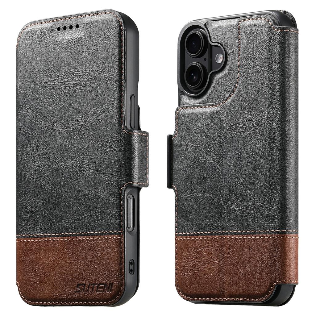 SUTENI Q-06 For iPhone 17 Case Color Splicing Magnetic Detachable Leather Phone Cover