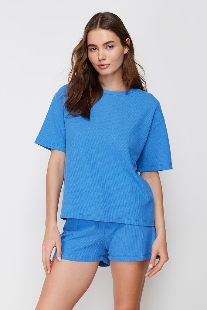 Women's Fashion New Pajama Set Black Waffle Fabric Cotton Knitted Pajama Set