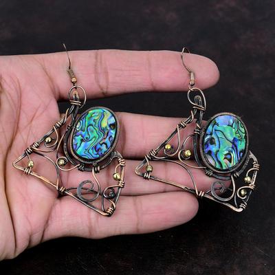 Серьги из ракушек Abalone, серьги из медной проволоки, ювелирные изделия из ракушек Abalone, серьги ручной работы, подарок для нее, серьги из драгоценных камней, ювелирные изделия из медной проволоки