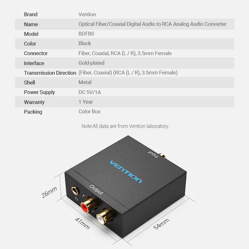 Vention Digital To Analog Converter DAC Digital SPDIF Optical To Analog L/R RCA Converter for PS3 HD DVD PS4 TV Home Cinema