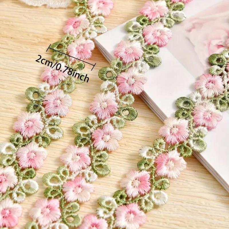 1Yard Pink Trim Crafts Flowers Embroidered Lace For Party Dress Decoration Collars Sewing