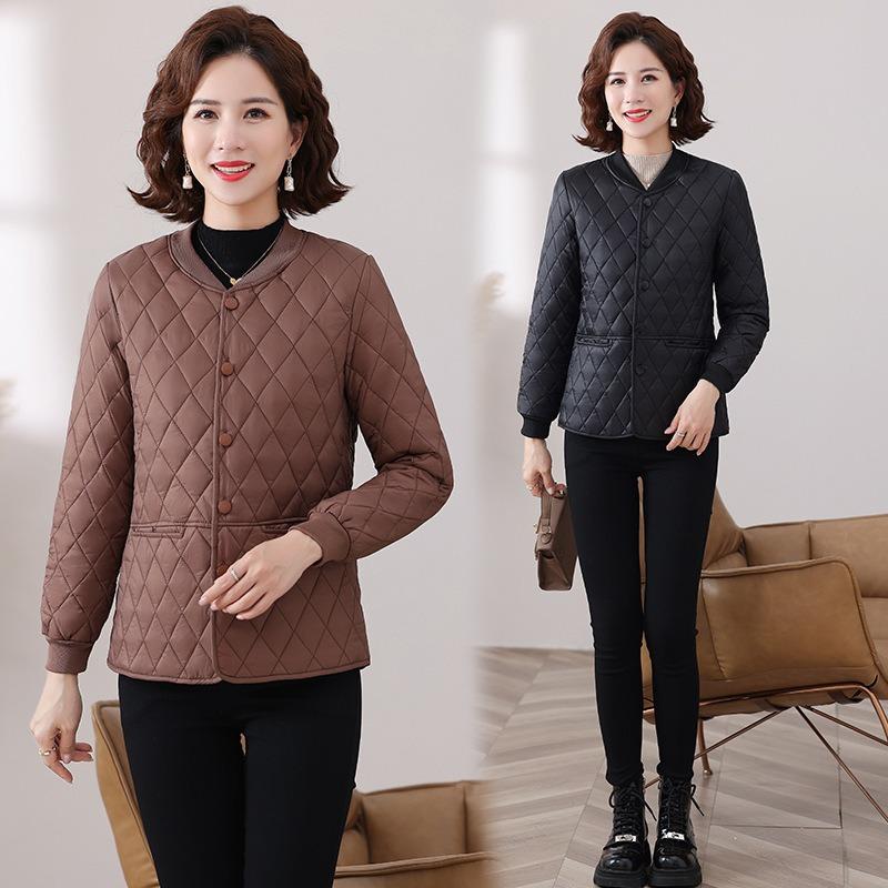 Winter New Light and Short Cotton-padded Mother Loose Collarless Cotton-padded Jacket Casual Rhombus Jacket Cotton-padded Jacket