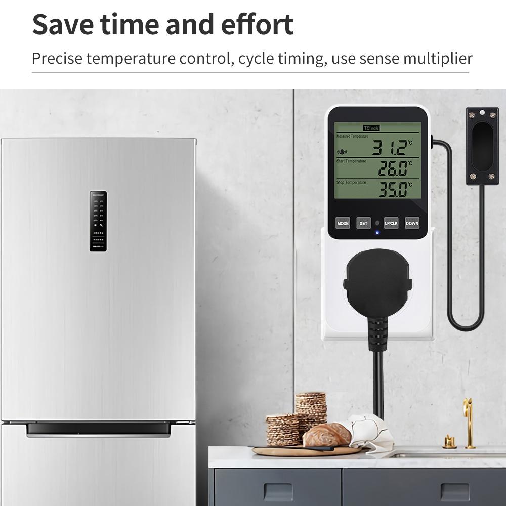 Digital Temperature Humidity Controller LCD Display Thermostat Timer Socket  Heating Cooling Alarm With Temperature Sensor