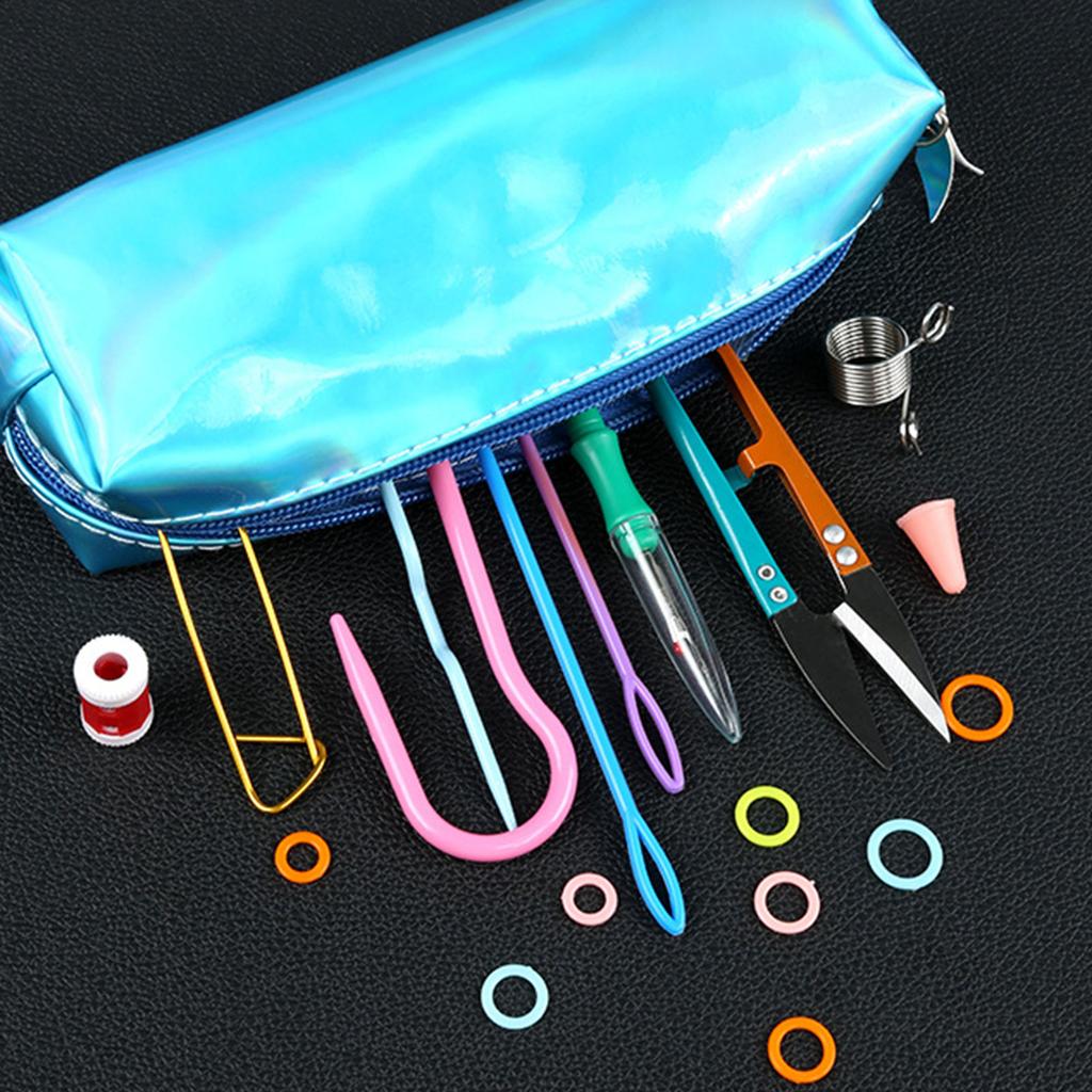 Plastic Crochet Hook Kits Knit Yarn Weave Knitting Needle Clip Marker Tool Set with Storage Bag DIY Sewing for Adults