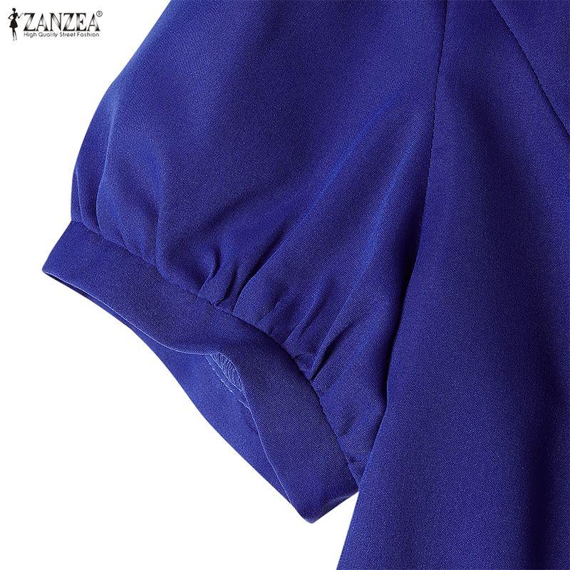 ZANZEA Женское повседневное летнее платье с круглым вырезом и коротким рукавом с принтом