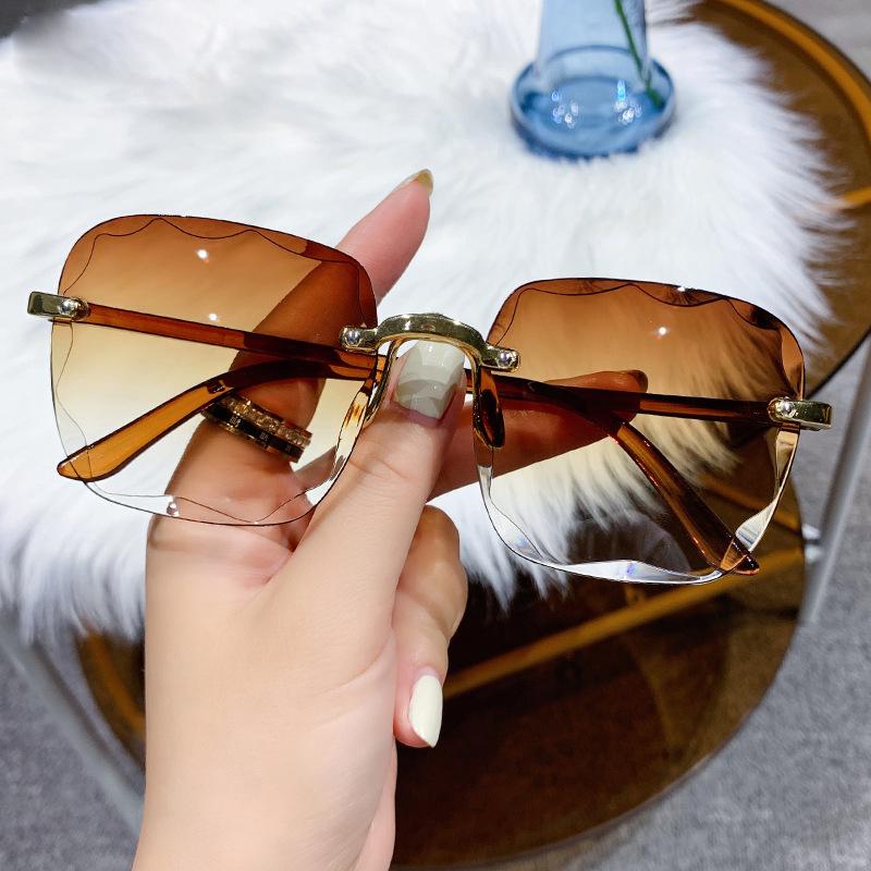 New Rimless Women'S Sunglasses Fashion Gradient Lenses Sun Glasses Lady Vintage Alloy Legs Classic Designer Shades Uv400