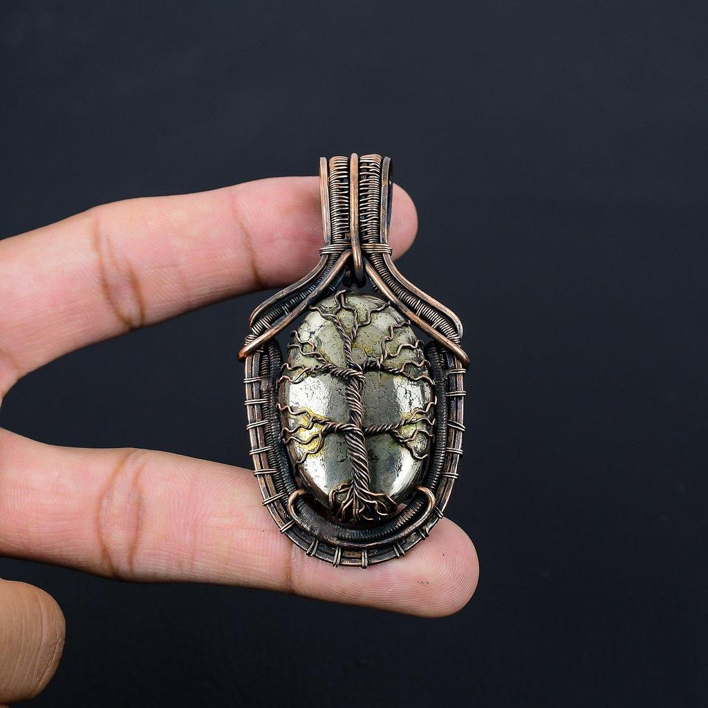 Древо жизни золотой апач пирит драгоценный камень чистая медная проволока обернутая подвеска ручной работы ювелирные изделия для рождественского подарка