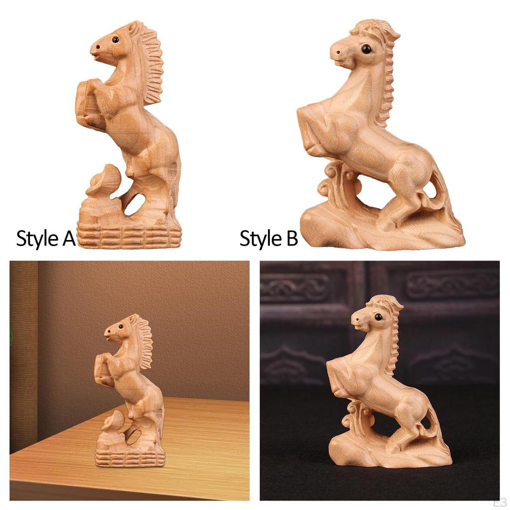 Ручная резная деревянная статуя лошади, поделки с животными, современные настольные аксессуары, настольная фигурка
