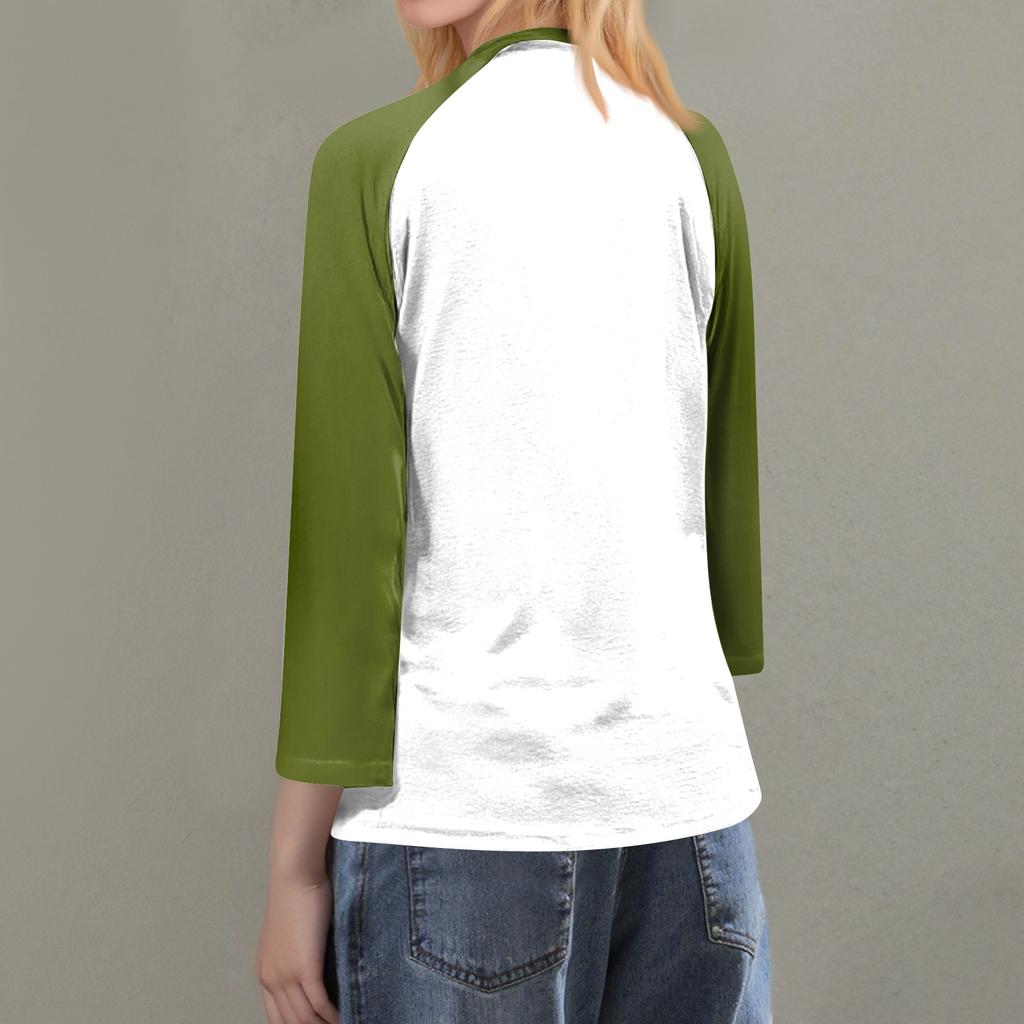 Женская модная повседневная футболка с круглым вырезом, рукавами семь, на пуговицах с принтом