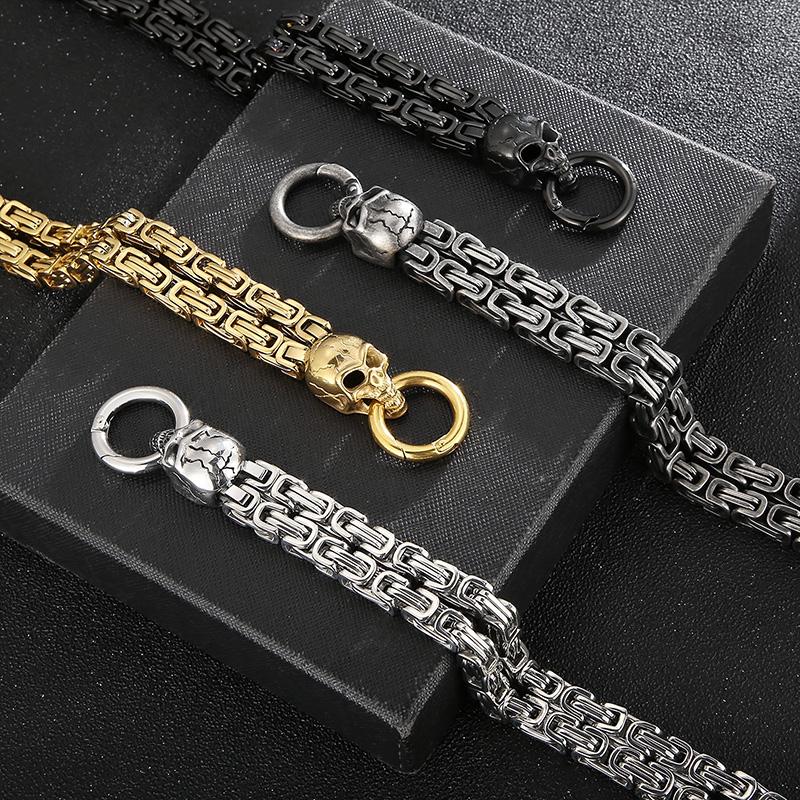 Двухслойный браслет с королевской цепочкой и черепом для мужчин, браслет из нержавеющей стали, 4 цвета, персонализированные байкерские вечерние украшения