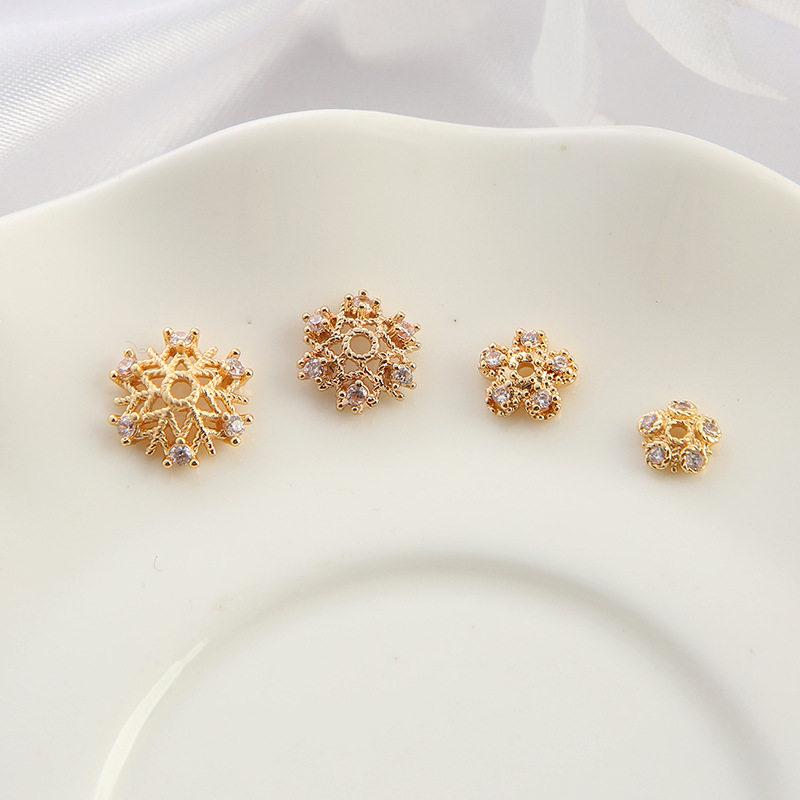 Позолоченная 14K золотом бусина-разделитель в виде цветка с цирконием для DIY аксессуаров к ювелирным изделиям.