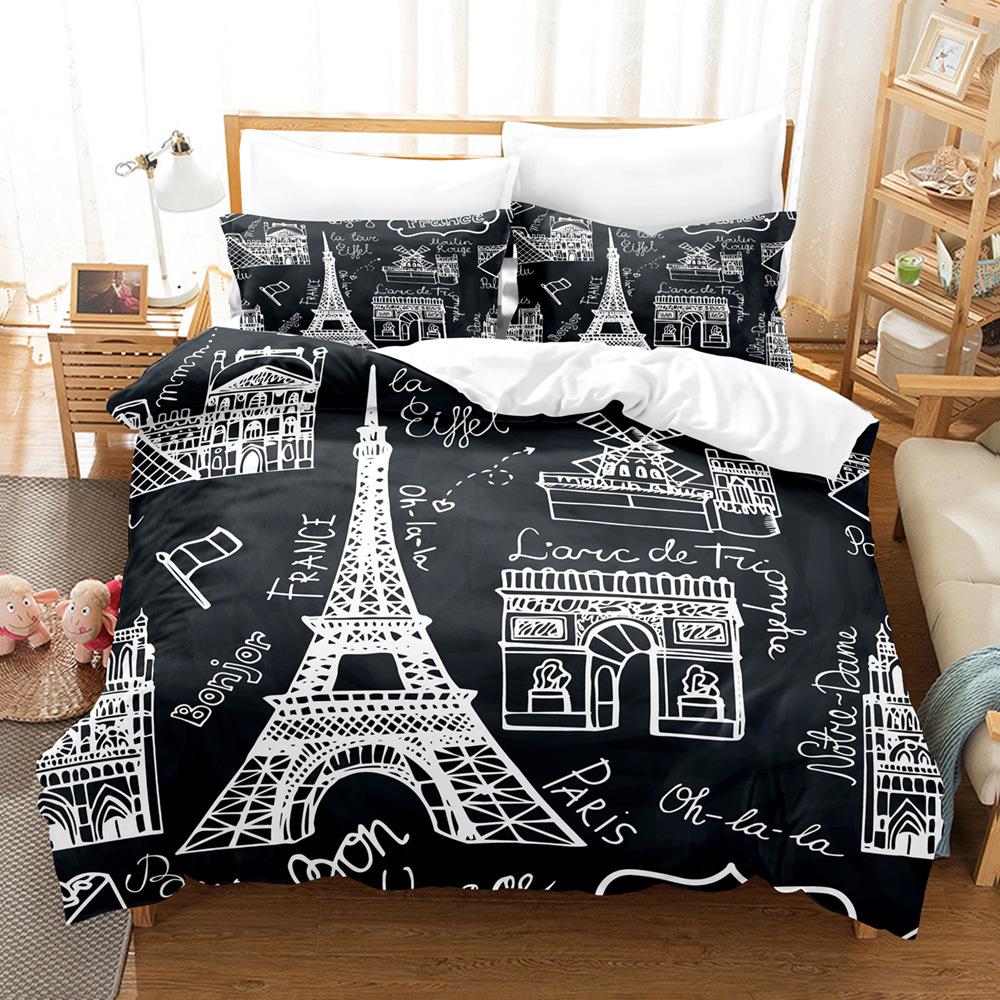 3D Eiffel Tower Bedding Set French Romantic Love Duvet Cover 2/3 Pieces AU180 * 210 Single/Double Soft Washable Home Decoration