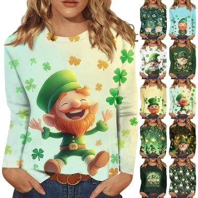 Рубашки с длинным рукавом для женщин Милые футболки с графическим принтом Блузки Повседневные топы больших размеров Базовые топы Пуловеры St. День Патрика