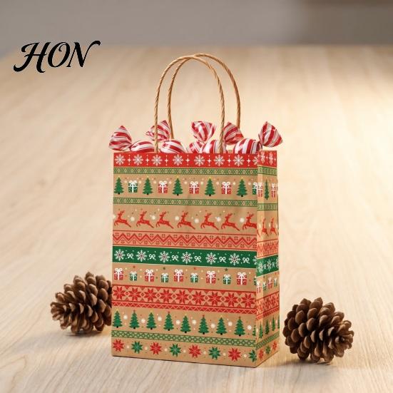 Holiday Party Favor Bags 12PCS Christmas Paper Gift Bags, Sturdy Festive Goodie with Handle, Decorative Treat Packaging for Presents And Favors
