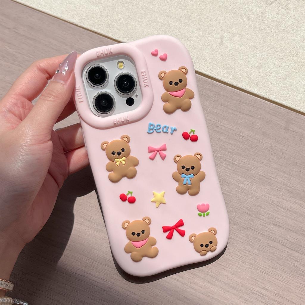 For iPhone 15 Pro Silicone Case Shockproof Anti Slip Cute Five Bears Design Phone Back Cover