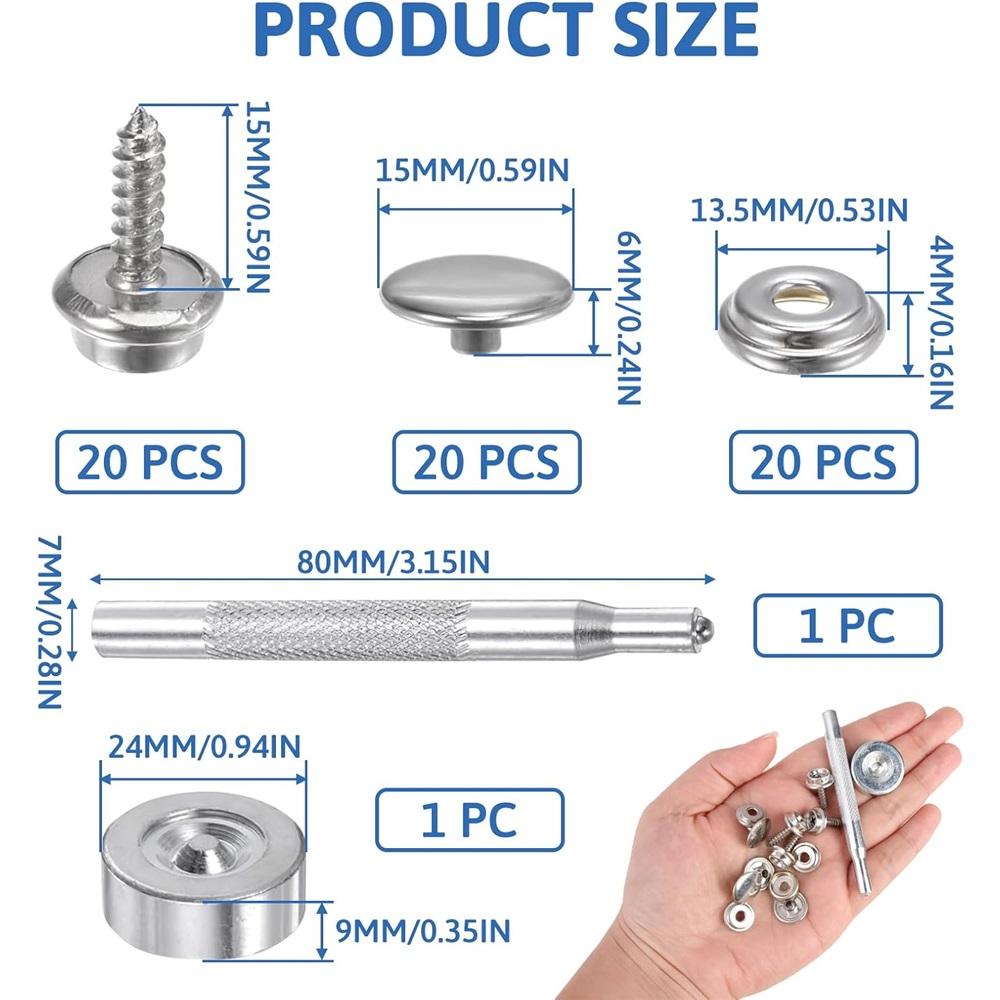 Набор из 62 предметов кнопок из нержавеющей стали, 15 мм, морского класса, для брезентовых чехлов для лодок, кожаных и деревянных поделок, прочный