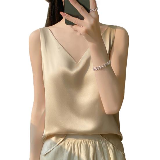 Женский жилет с V-образным вырезом без рукавов, однотонные топы свободного кроя из гладкого атласа, универсальная повседневная одежда