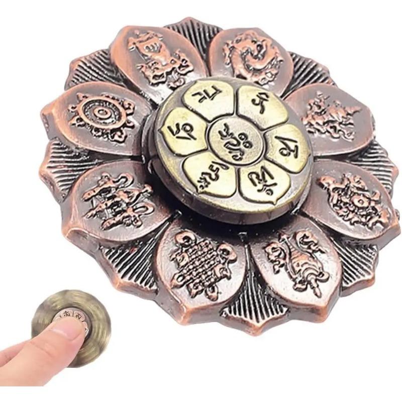 Буддийский Лотос Медитация Спиннер, Инструмент для Снятия Стресса, Отделка под Античную Медь с Благоприятными Символами