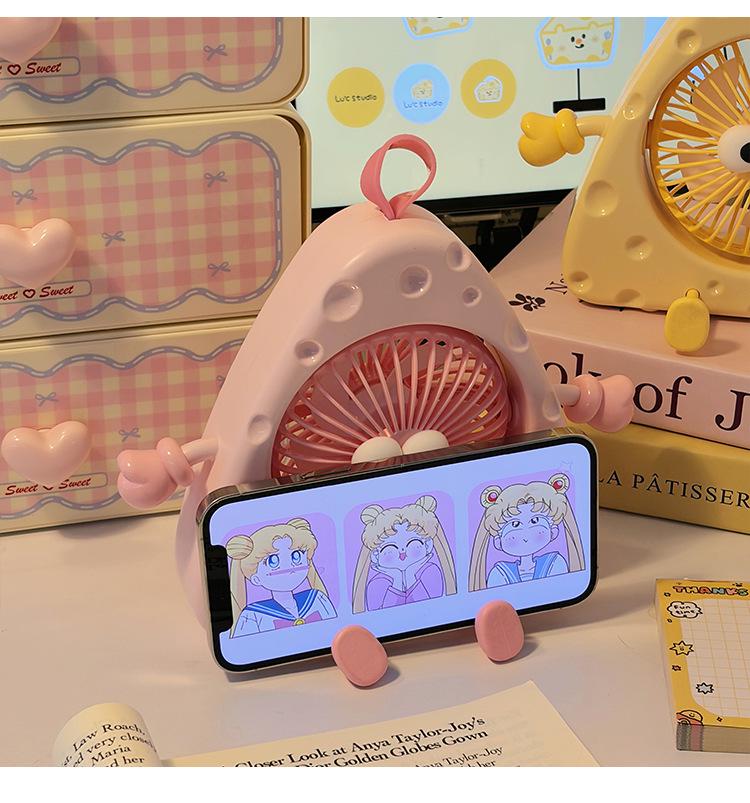 Cute Cheese Mini Electric Desktop Fan: Summer Office & Dorm Stand Charger