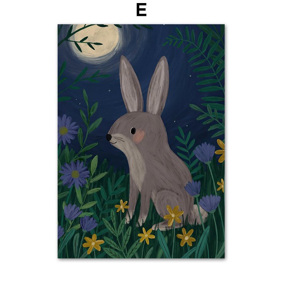 Тропические джунгли Лев Лиса Леопард Кролик Павлин Детская Настенная живопись Печать на холсте Картина на скандинавскую тему Плакат Декор Фотографии Детская комната