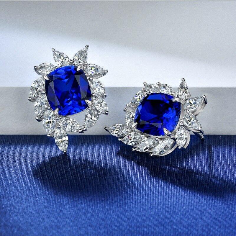 Серьги из стерлингового серебра S925, серьги-гвоздики для женщин, свадебные, дамские, роскошные, 10*11 мм, красные, высокоуглеродистые, бриллиантовые серьги, ювелирные изделия