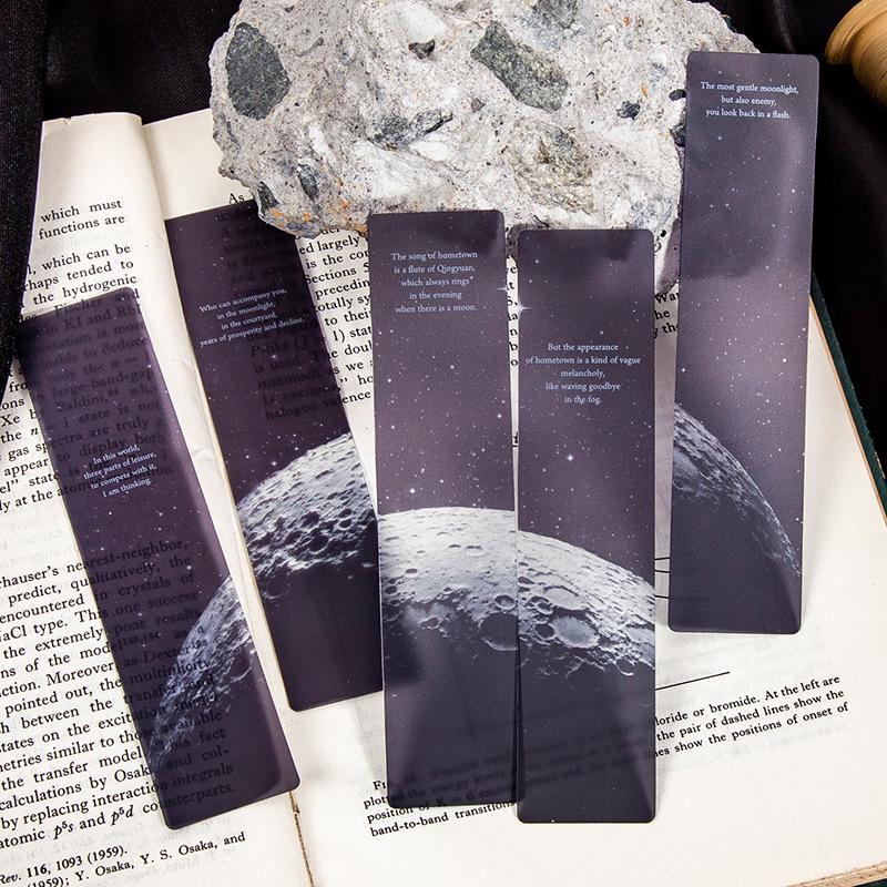 Cosmic Wander PVC Bookmark Set: Sun, Moon, Stars, and Clouds - Frosted Minimalist Transparent Book Clips