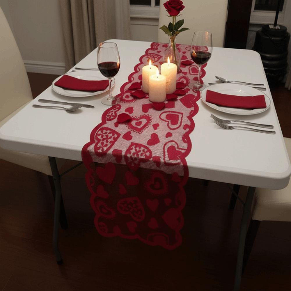Rectangular Heart Shaped Table Runner Valentines Day Tableware Placemat Desk Decoration