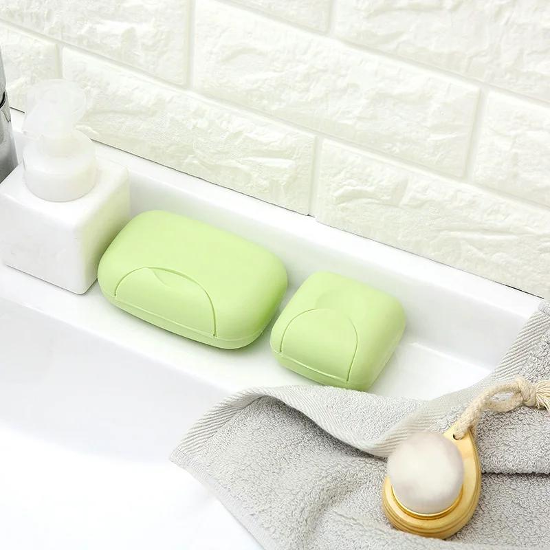 Портативная дорожная мыльница-контейнер для ванной комнаты, мыльницы для дома из пластика с крышкой, маленькие/большие размеры, держатель для мыла цвета конфет