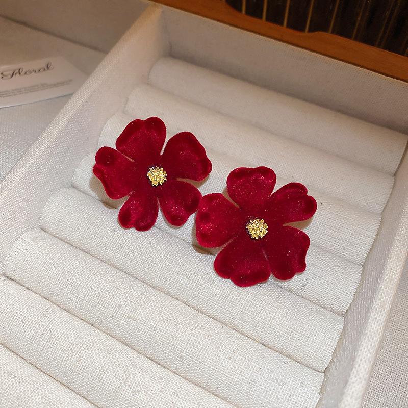 Vintage Red Flocking Earrings Collection Bow Knot Earstuds Vintage Style Earrings Jewelry Gift