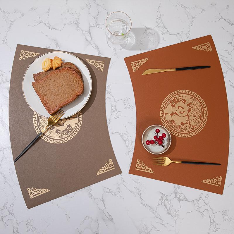 New Chinese restaurant Hotel round table leather placemat Western food mat Double-sided fan-shaped thermal insulation dining table mat Plate mat Fu