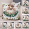 Peacock Flower Girl Pillow Case Double Print Cushion Cover Decor Cute Cartoon Child Soft Plush Pillowcase for Sofa Home 45x45cm