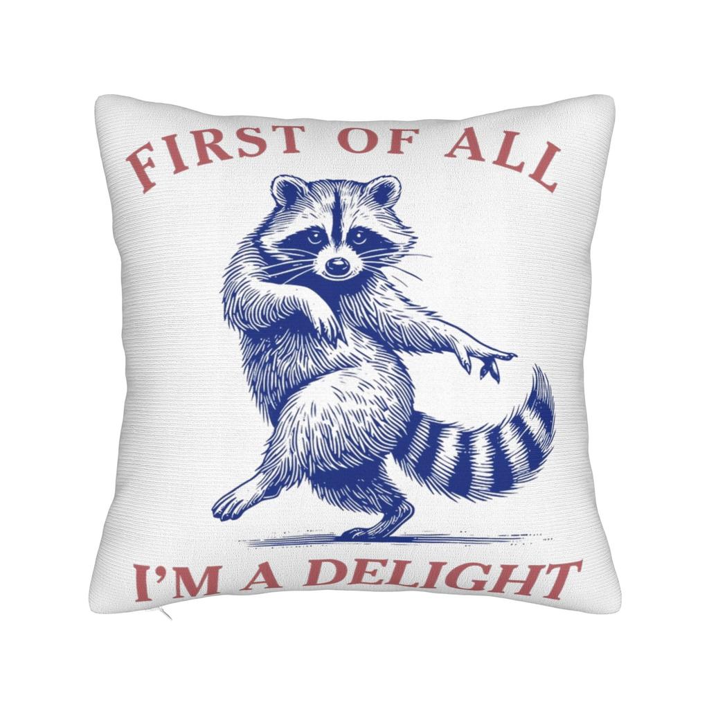 First Of All I'M A Delight Funny Raccoon Pillow Covers Stuff Printed Cushion Cover Gift Throw Pillow Case Cover Chair Multi-Size