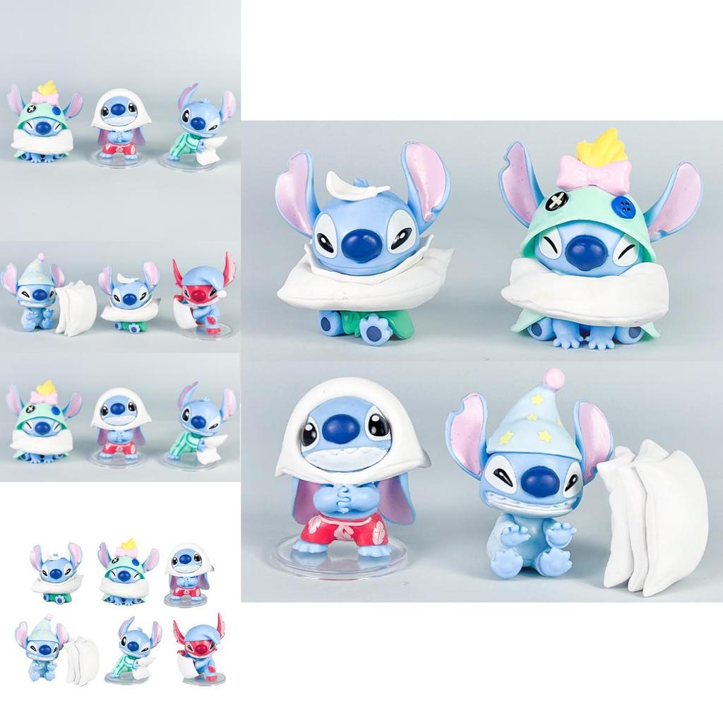 6 Pcs Stitch Sleepwear Pillow Design Mini Model Desktop Ornament Decor Set For Kids And Fans