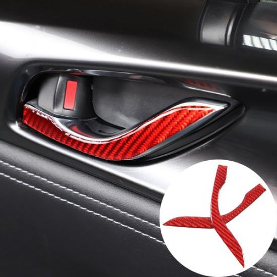 Red Carbon Fiber Interior Door Handle Strip Sticker For Mazda MX-5 Miata 2016-23