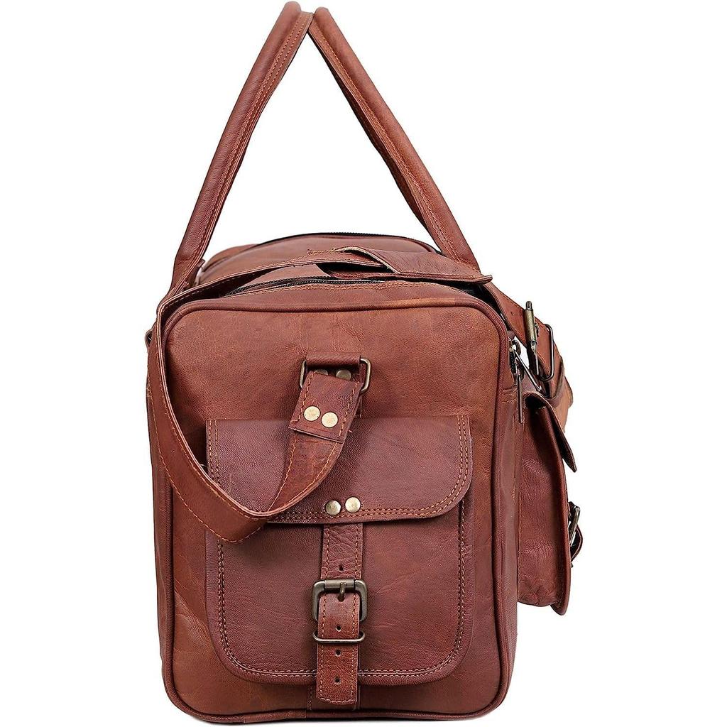 Leather 24 Inch U Zip Holdall Luggage Handmade Duffel Bag Carryall Weekender Travel Overnight Gym Sports Carry On Duffel Bag For Men And Women