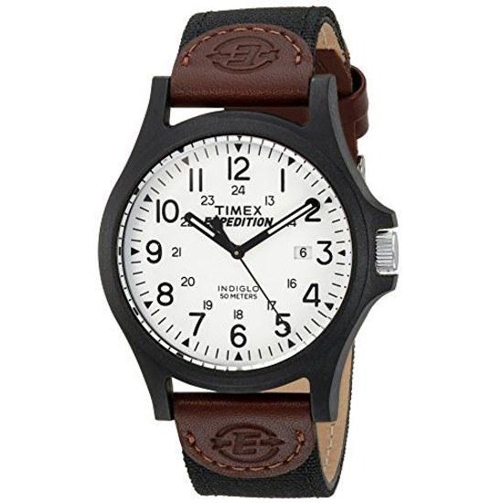 Мужские часы Timex TW4B08200 Expedition Acadia черный коричневый белый кожаный нейлоновый ремешок