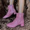 Fashion Fashionable Women's Boots 2024 Winter New Item Solid Color Side Zipper Luxury Sequin Comfortable Midsole Boots Zapatos De Mujer