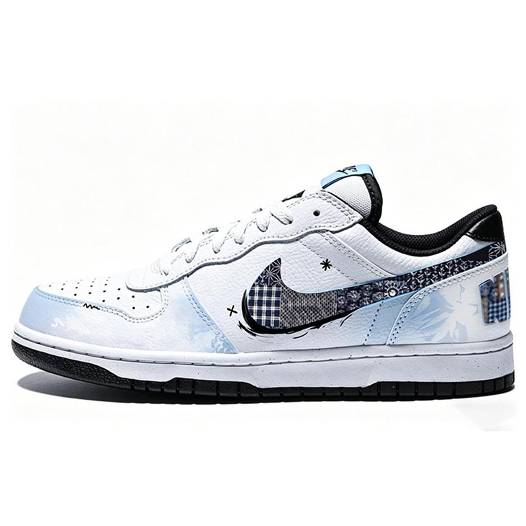 Nike Big Ancient Cloth Blue Synthetic Leather Coverage Low top Skateboard Shoes Men's White Blue 355152-107(Team2007-)