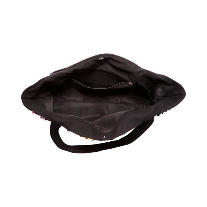 Sac Cabas - LE TEMPS DES CERISES - METALIK 1 - Noir/Taupe - 100% polyester - Porté épaule