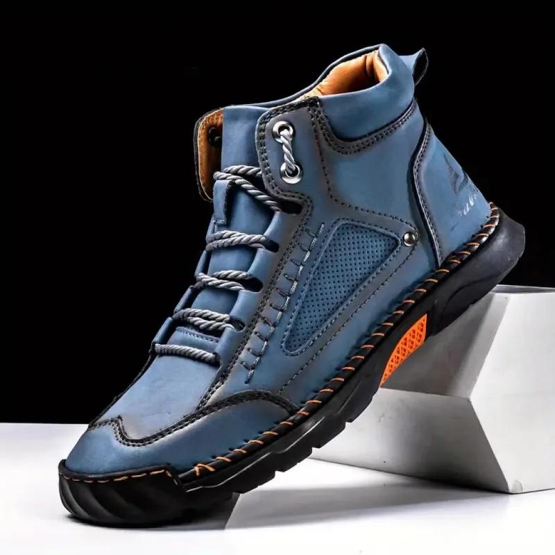 Shoes for Men Large Size Leather Boots Fashion Men's Ankle Boots Handmade Stitching New Flat Mens Casual Shoes Botas Para Hombre