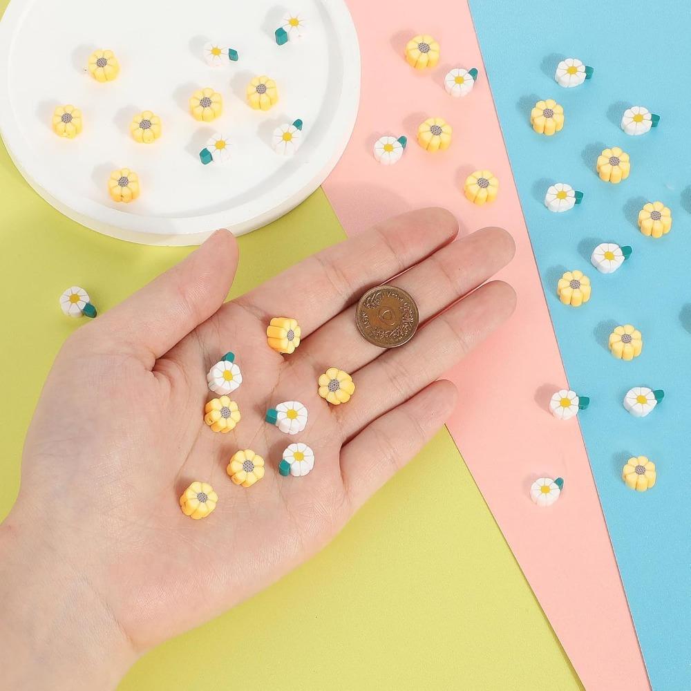 100/300/500 шт. Желтые и белые глиняные бусины в виде цветка маргаритки, бисерная нить, декоративные бусины, браслет своими руками, ожерелье, серьги, серьги