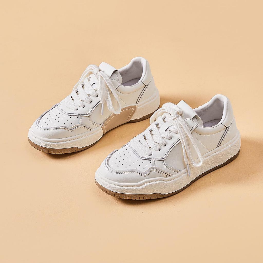 2025 Осень Женские Белые Кожаные Кроссовки на Платформе из Коровьей Кожи - Повседневная Обувь в Немецком Стиле, Увеличивающая Рост