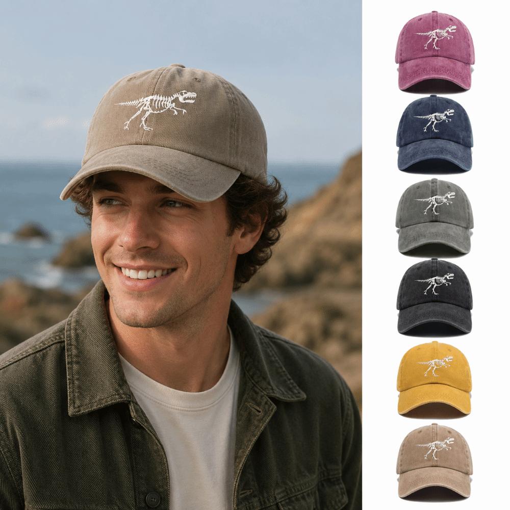 Curved Brim Dinosaur Skeleton Printed Hat Adjustable Dad Hat Baseball Cap for Men Women
