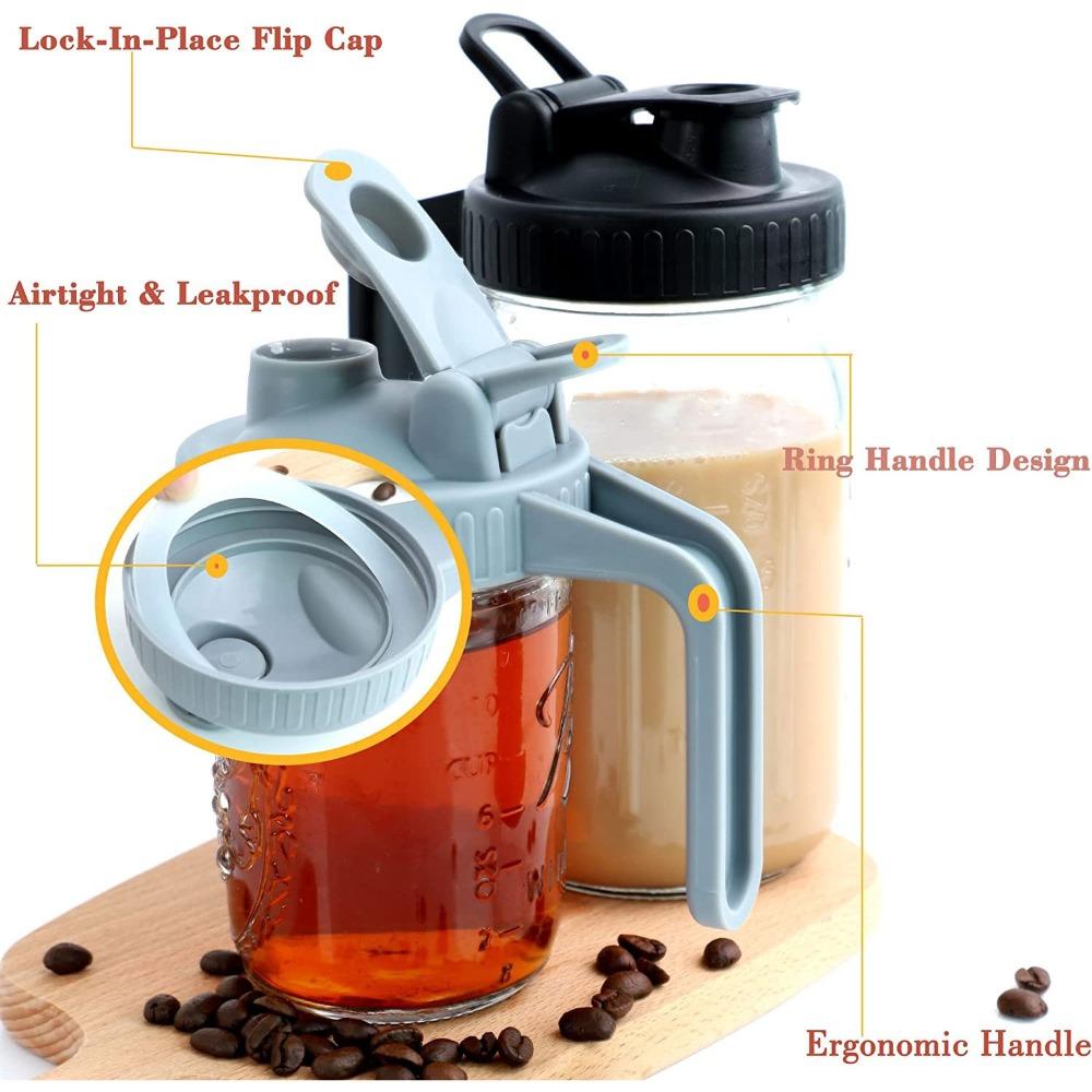 Пластиковые крышки для банок Мейсона с широким горлом Крышки для банок с отверстием для заливки и ручкой Многоразовые банки Мейсона с широким горлом