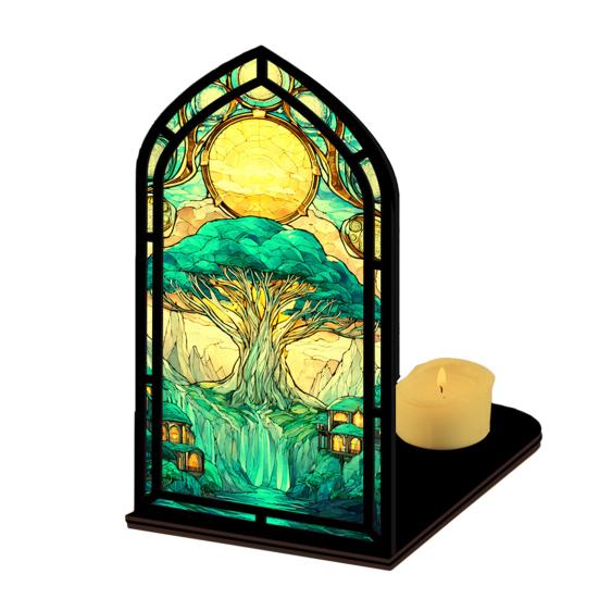 Gothic Book Nook Suncatcher Stained Glass Candle Holder Window Bookshelf Insert Diorama for Library Decor Bookish Gifts for Readers Book Lovers